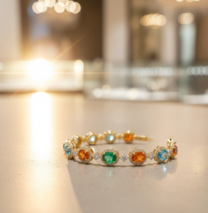 Brazalete de Diseño con Múltiples Piedras Preciosas CZ, Plata de Ley 925, Chapado en Oro de 18K, Brazalete Ovalado con Piedras, 15 Gramos, para Bodas y Fiestas - Product Image 4