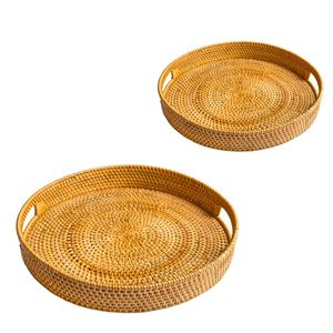 Round Wicker RATTAN <b>BASKET</b> / <b>TRAY</b> Rattan <b>Tray</b> Handmade Wicker Serving <b>Tray</b> for Food and Drinks - Product Image 1