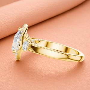 Luxury Pear Cut Halo Diamond Engagement <b>Ring</b> Yellow Gold Bridal <b>Statement</b> <b>Ring</b> Handmade Fine Jewelry Gift - Product Image 1