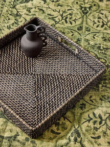 Modern <b>Black</b> Rattan <b>Tray</b> Stylish Home Decor And Organization Woven Rattan <b>Serving</b> <b>Tray</b> Decorative Organizer - Product Image 4