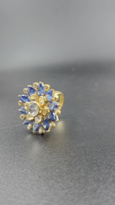 Anillo de cóctel de lujo chapado en rodio de plata 925 ajustable con flor rosa y roja para compromiso y boda |   Proveedor de Joyería de Moda India | - Product Image 2