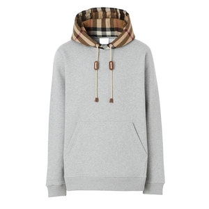 Sweat-shirt à capuche gris pour homme, doublure à carreaux, coton tricoté, décontracté, coupe classique, avec poche, pour l'automne - Product Image 1