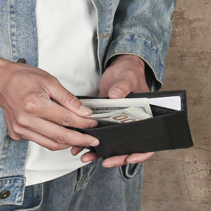 Portefeuille court en cuir véritable pour homme, en cuir de vachette pleine fleur, style vintage, avec plusieurs fentes pour cartes, anti-vol, en polyester - Product Image 2