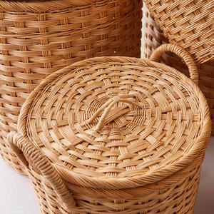 Cesta Redonda de Ratán Natural con Tapa y Asas, Cesto de Almacenamiento Tejido a Mano, Organizador Decorativo para el Hogar y Lavandería - Product Image 3