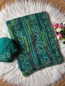Sari Royal Bandhani Rose Doré, Sari Bandhani Brillant, Sari Perles de Beauté, Sari Rose Doré Magique, Sari Reine Bandhani - Product Image 4