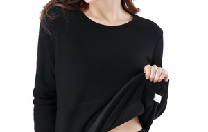 Sous-vêtements thermiques longs pour femmes, couche de base en polaire unie 100 % coton, col rond, tricoté, respirant, fin, pour usage quotidien automne-hiver - Product Image 4