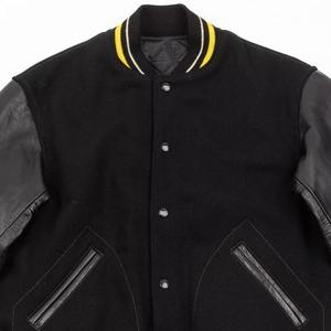 Veste bomber varsity personnalisée avec logo pour hommes et femmes, vente en gros, qualité supérieure, veste en laine noire foncée avec cuir - Product Image 3