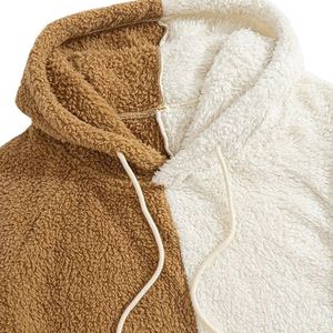 Sweat-shirt à capuche en molleton sherpa bicolore pour homme, streetwear décontracté, hiver - Product Image 3