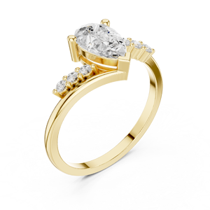 Bague de fiançailles en or jaune avec diamant de laboratoire taille poire et pierres latérales pour femme, élégante bague de promesse solitaire, cadeau - Product Image 1