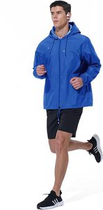 Veste imperméable à capuche bleue pour homme, style décontracté, en polyester, coupe régulière, fermeture éclair, style fin, idéale pour le printemps - Product Image 6