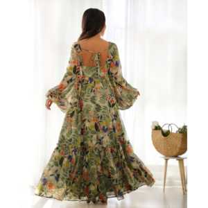 Sunaina Pista Colorful Floral Vestido Digital Impreso Faux Georgette DKB-267 - Product Image 3