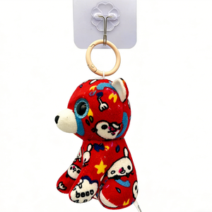 Porte-clés mini-ours en peluche personnalisé, motif lapin ou panda rouge assis, mignon, avec paillettes turquoise, petit breloque de sac en peluche. - Product Image 1