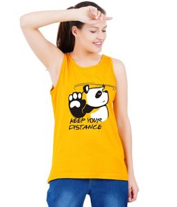 Panda Keep Your Distance Débardeur pour femme à imprimé dessin animé, col rond, décontracté, respirant, tricoté, sans manches - Product Image 1