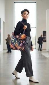 Bolso de mano de lona de yute con estampado espacial Galaxy, ecológico, de gran capacidad, para mujer, reutilizable, para compras, diseño celestial, abierto - Product Image 6