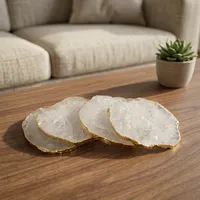 Ensemble de sous-verres en pierre de quartz naturelle, sous-verres en agate de cristal faits à la main, bord doré, sous-verres décoratifs pour la maison, la table, la salle à manger