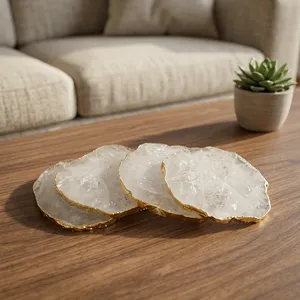Natural Quartz Stone <b>Coaster</b> Set Handmade Crystal Agate <b>Coasters</b> Gold Edge Decorative <b>Drink</b> <b>Coasters</b> for Home Table Dining Room - Product Image 5