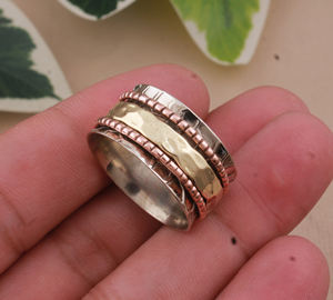 แหวนเงินแท้ทำมือสองสีแบบหมุนได้ สไตล์โบโฮ สำหรับงานแต่งงาน ขายส่ง - Product Image 2