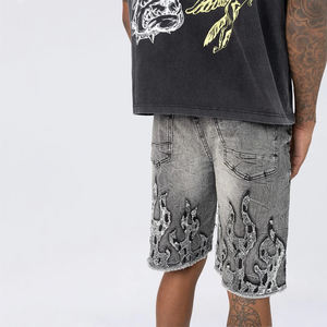 Shorts en jean décontractés pour hommes, coupe droite et ample, longueur genou, style streetwear, personnalisables, vente en gros - Product Image 6