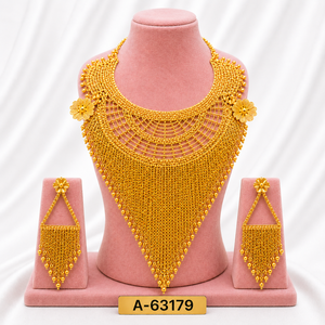 Conjunto Clásico de Collar y Aretes con Flores Chapadas en Oro de 24K, Joyería de Aleación para Mujer, para Bodas, A-63183 - Product Image 3