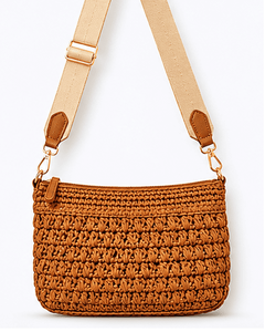 Bohemian Crochet <b>Raffia</b> Half Moon Crossbody <b>Bag</b> Eco Friendly Lightweight Woven Cotton <b>Shoulder</b> Purse for Women - Product Image 3
