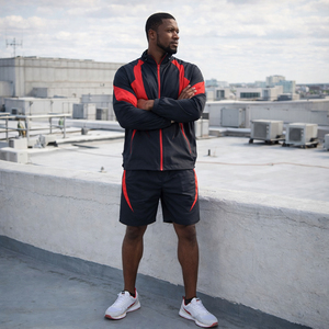 Custom Logo Streetwear Breathable <b>Men's</b> Nylon Zip up <b>Jacket</b> and Shorts Sets Two Piece Windbreaker Tracksuit Set <b>Men</b> - Product Image 2