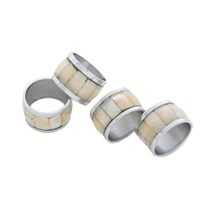 แหวนรองผ้าเช็ดปากทองเหลืองดีไซน์สวย ประดับมุก แหวนรองผ้าเช็ดปากโลหะฝังมุก แหวนรองผ้าเช็ดปากสแตนเลส ราคาขายส่งจากโรงงาน - Product Image 1