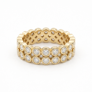 Bague double rangée entièrement sertie avec certificat IGI, diamant de laboratoire rond couleur DEF, clarté VS VVS, en or massif 9K 10K 14K 18K - Product Image 2