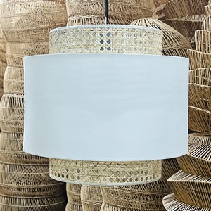 Lampe murale LED en bambou de forme ronde moderne, abat-jour marron/beige 2700K, pour le salon, décoration de la maison - Product Image 6