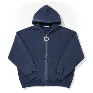 Sudadera con capucha para hombre, personalizada, lisa, vintage, con cremallera, oversize, estilo streetwear, con logotipo lavado, diseño de moda, de algodón, corte regular - Product Image 1