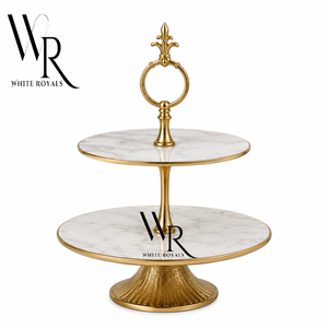 High End Two <b>Tier</b> Marble Gold <b>Cake</b> Stand Round Metal Cupcake Tea Pastry Server for Hotel Restaurant Buffet & Events At Wholesale - Product Image 1