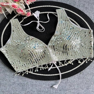 Party wear Soft Silk with Hand <b>Mirror</b> & <b>Beads</b> work & Padded & Fancy Lace Border Sleeveless Blouse Collection Indian Supplier - Product Image 1