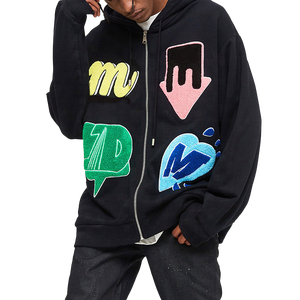 Custom Oversized Hooded Heavyweight Zip Hoodie High Quality Fleece Chenille Custom Logo Embroidery Patch Men Eco-Friendly Hoodie - Product Image 1