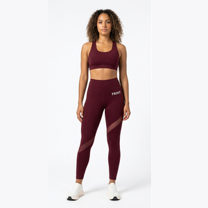 Custom Logo Yoga Set High Waist <b>Leggings</b> With Sheer Panels <b>And</b> Racerback Crop <b>Top</b> Full Length Seamless Activewear Two Piece Set - Product Image 2
