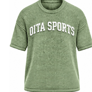 T-shirt en maille vert sauge pour homme, manches courtes, col rond, texturé, décontracté, imprimé personnalisé, streetwear, mode estivale, vente en gros - Product Image 2