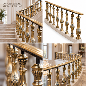 Rampe d'escalier en métal doré orné avec balustres sculptés décoratifs, balustrade de balcon de style européen classique pour l'élégance et le luxe - Product Image 5