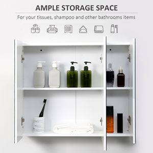 Armadietto da Bagno a Parete a 3 Ante in PVC e MDF Bianco con Ripiani Regolabili e Specchio - Product Image 5