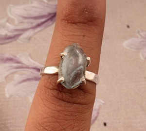 Bague de luxe en argent 925 de haute qualité avec pierre naturelle Aquamarine bleu clair, élégante et spectaculaire - Product Image 2