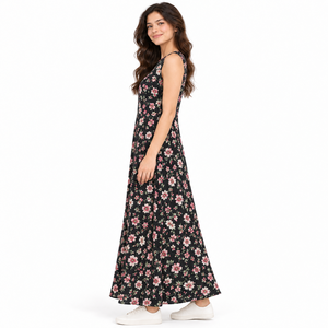 Women's <b>Black</b> Floral <b>Maxi</b> <b>Dress</b> Sleeveless Round Neck A-Line Casual Summer <b>Long</b> <b>Dress</b> Wholesale OEM ODM Fashion Apparel Supplier - Product Image 2