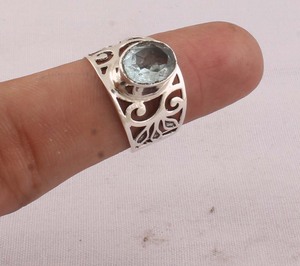 Natural Blue Topaz <b>Ring</b> 925 Sterling Silver Vintage Style Genuine Blue Gemstone <b>Ring</b> for Women Handcrafted <b>Boho</b> Fine Jewelry - Product Image 1