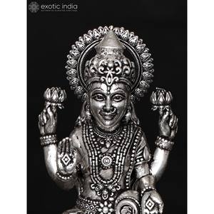 Escultura pequeña de Latón chapado en plata Superfina de 4 pulgadas de la diosa Lakshmi bendición iconografía India - Product Image 3