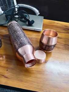 Copper Water Bottle Set With Two Cups Traditional Engraved Design Portable Travel <b>Drinkware</b> - Product Image 5