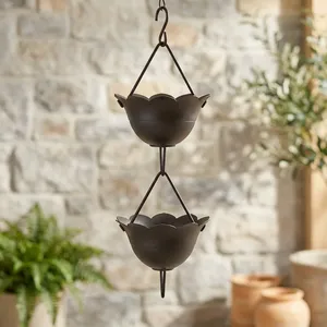 โซ่รับน้ำฝนสีดำแบบแขวน ดีไซน์รูปดอกไม้ สำหรับตกแต่งสวนกลางแจ้ง - Product Image 2