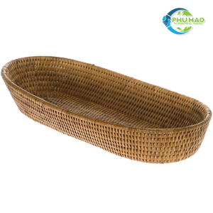 Durable Eco-Friendly Handwoven Rectangular Wicker RATTAN <b>BASKET</b> / <b>TRAY</b> 3-Piece for Bread Fruit and Kitchen Counter Storage - Product Image 2