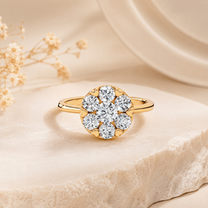 Bague Duo Luxe à Motifs Floraux avec Pierres Scintillantes de Laboratoire Radiantes, en Argent Plaqué Or, Polissage Haute Brillance, Style Éternité Composite - Product Image 1