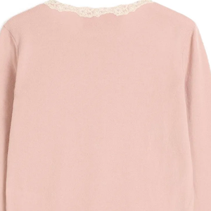 Cardigan d'hiver épais en laine/cachemire brodé rose et ivoire avec col, manches longues et boutons perlés - Product Image 6