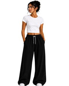 Pantalon de survêtement large pour femme, gris taupe personnalisé, taille haute, coupe ample, style streetwear décontracté, en molleton avec cordon de serrage et poches - Product Image 2