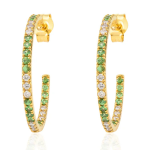 18K Tsavorite Contemporary C-Hoop Diamond Earrings - Product Image 2