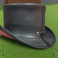 Chapeau haut de forme steampunk en cuir noir fait main de haute qualité, style gothique, chapeau de cowboy western rockeur fait main