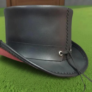 Chapeau haut de forme steampunk en cuir noir fait main de haute qualité, style gothique, chapeau de cowboy western rockeur fait main - Product Image 4