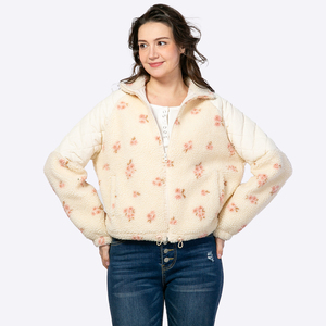Women's Floral Print <b>Quilted</b> Fleece <b>Jacket</b> Zip Up Stand Collar Winter Coat Short Length Full Sleeve Thick Warm - Product Image 1